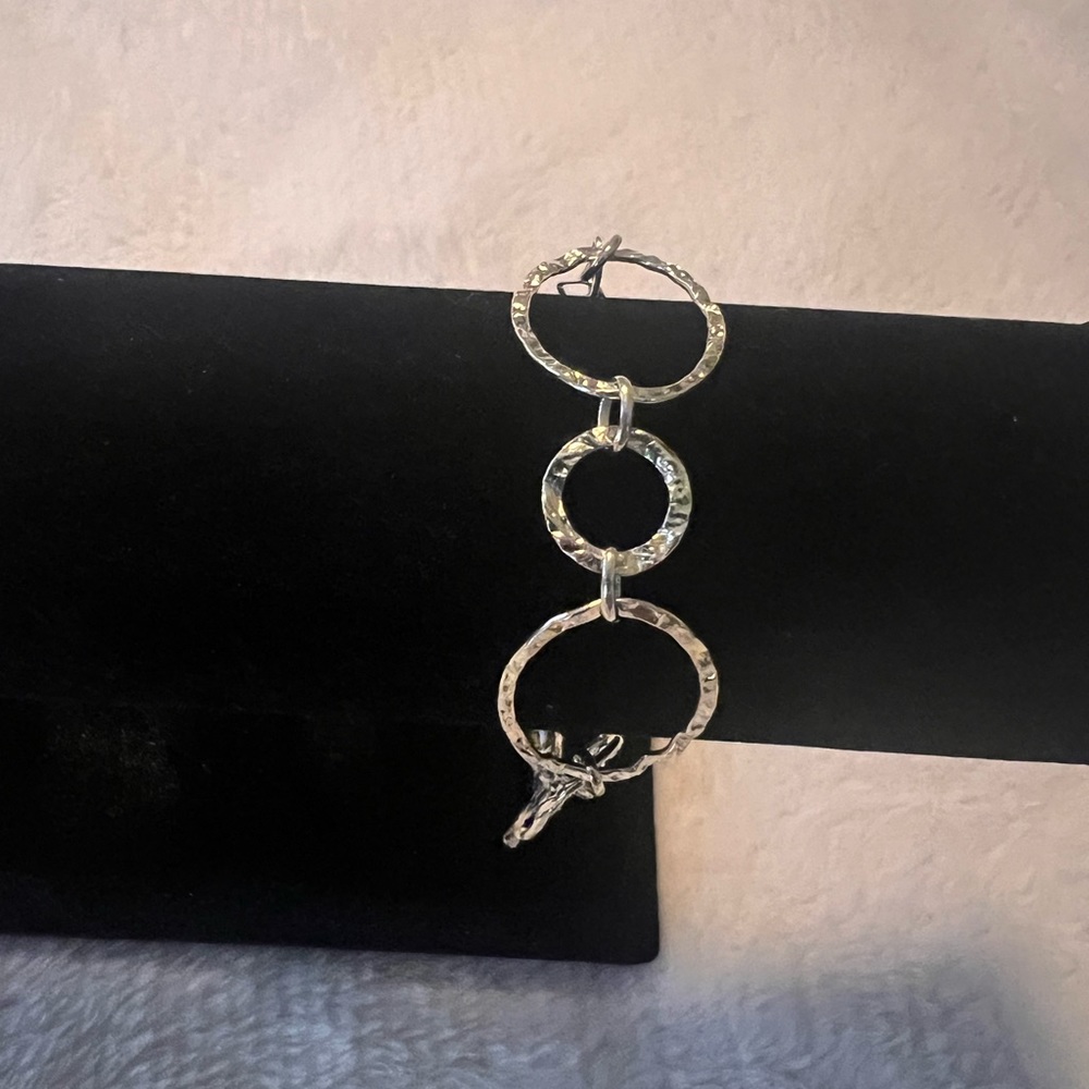 Sale 925 Gold over Silver Hammered Link Bracelet